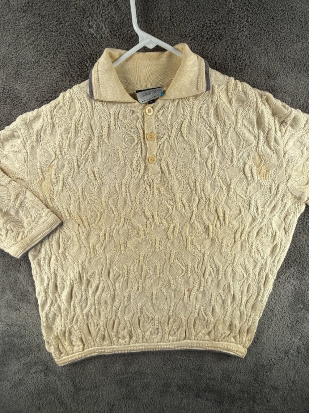 COOGI Australia Sweater Pullover Men Cotton Ivory Collared 1/2 Sleeve Medium
